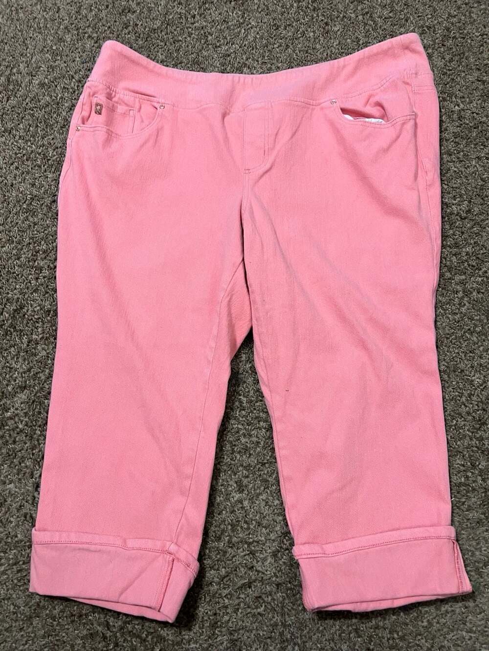 Belle by Kim Gravel Women's Pink Cotton Blend Cuffed Capri Pants Size 24WP